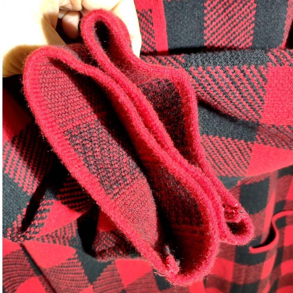 J Jill Buffalo Plaid Open Front Hooded Cardigan Sweater Women XL Red Black - Picture 4 of 7